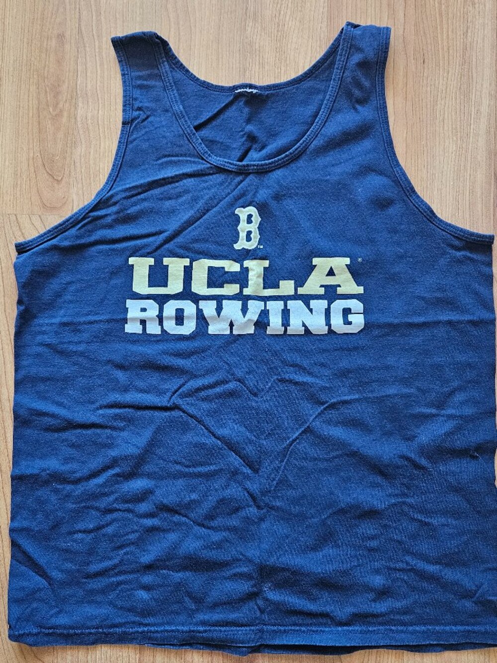 Men's navy blue  thick UCLA Rowing cotton tank top by Gildan - Medium